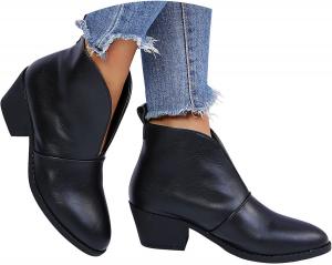Женские ботильоны с зауженным носком, с молнией сзади, челси, массивный низкий каблук, стильные вестерн-ботильоны Generic, Black