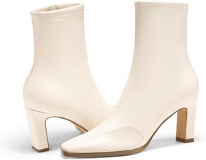 Женские ботильоны Coutgo с квадратным носком, на массивном каблуке, короткие ботинки GoGo с боковой молнией, зимние туфли, Beige