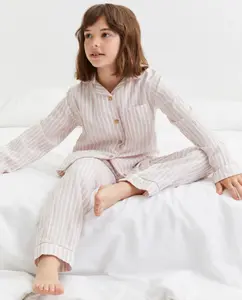 Длинная пижама из шифона на пуговицах в полоску для девочки Cotton Juice, розовый