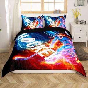 Erosebridal Комплект постельного белья Ice Hockey с принтом хоккеистов и шайбы в красно-синих тонах для детей и подростков, мягкий и уютный для любого сезона, Ww3091