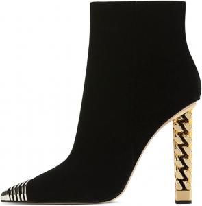 Женская мода FSJ, золотая металлическая цепочка, массивные ботильоны на высоком каблуке, с металлическими наконечниками, заостренный носок, зимние ботинки с боковой молнией, короткие ботинки из искусственной замши, размеры 4-15 US, Black-1