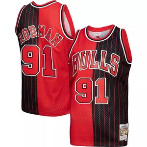 Мужская майка Mitchell & Ness Dennis Rodman красно-черная Chicago Bulls Hardwood Classics 1995-96 Split Swingman Джерси