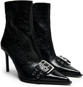 Женские ботильоны KaroNairy на шпильке с заостренным носком, короткие ботинки с регулируемым ремешком, черные