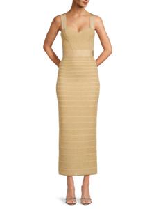 Платье-макси Eva Textured Bodycon Hervé Léger, цвет Metallic Gold
