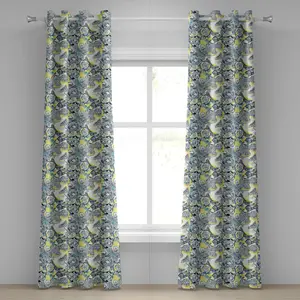 Шторы на люверсах ABAKUHAUS Мандала, цветочные мотивы Мандала, декоративные винтажные цветы, листва, листья, садовая тема, декоративные двухпанельные шторы, 280 см x 245 см, желто-синий