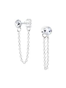 Alexander York Серьги-гвоздики с белыми кристаллами 4 мм и цепочкой из серебра 925 пробы, комплект из 2 штук