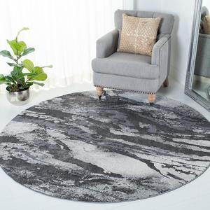 Ковер SAFAVIEH, 201 x 201 см, Pacific Collection, круглый, Dark Grey & Light Grey, современный абстрактный дизайн, без линьки и простой в уходе, идеален для помещений с высокой проходимостью в гостиной, спальне (PFC865G)