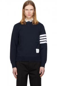 Классическая толстовка с петлевой структурой и четырьмя полосами Thom Browne, темно-синий