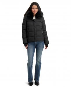 Женская короткая стеганая куртка TAHARI с воротником из искусственного меха и съемным капюшоном Tahari, черный