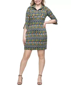 Женское мини-платье с зеленым принтом и рукавами три четверти 24seven Comfort Apparel, зеленый