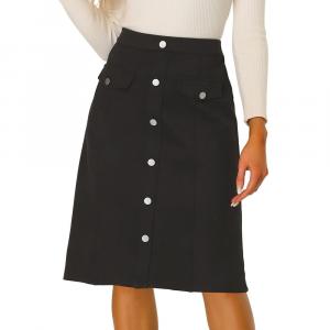 Женская замшевая юбка длиной до колена, пуговицы, передние карманы, декор, юбки трапециевидной формы ALLEGRA K, черный