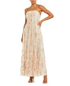 Сетчатое платье без бретелей с микро-оборками Mac Duggal, слоновая кость/кремовый