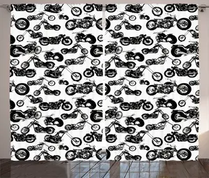 Черно-белая штора в деревенском стиле ABAKUHAUS, дизайн мотоцикла, универсальные ленточные шторы для гостиной с петлями и крючками, 280 x 225 см, черно-белая Abakuhaus