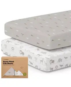 2 простыни на резинке для детской кроватки с аэродинамическим креплением для мальчиков и девочек, стандартные простыни для матраса 52x28, бамбук, вискоза, хлопок Keababies, savannah