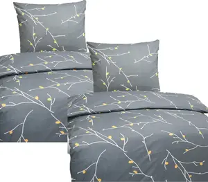 Постельное белье из высококачественного хлопка, цветочный рисунок, белое и серое, 135х200 см, 80х80 см: 4 предмета. aboutyourhome-shop