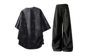 Повседневный спортивный свитер Unisex с круглой горловиной Moderate X1617, черный tie-dye short-sleeved shirt+черный stud casual pants