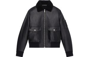 Кожаная авиаторская куртка Givenchy с воротником из овчины, черная