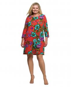Платье большого размера оранжевого цвета с цветочным принтом, рукавами три четверти, А-силуэта, длиной до колена 24seven Comfort Apparel, Multi