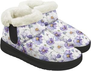 Зимние женские ботинки Снежные ботинки с меховой подкладкой Теплые туристические ботинки Женские противоскользящие легкие уличные ботильоны Chririnla, Purple Floral