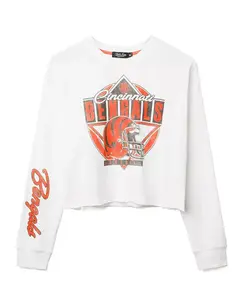 Женская флисовая куртка с укороченным воротником в виде шлема команды «Цинциннати Бенгалс» (НФЛ). Junk Food Clothing, белый