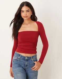 Бесшовный лонгслив с длинными рукавами Abercrombie & Fitch цвета бордо