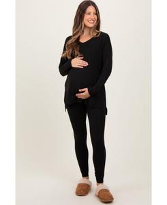 Комплект для беременных: бордовый трикотажный топ свободного кроя и леггинсы Pinkblush, Black