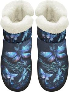 Женские удобные зимние сапоги для прогулок с противоскользящей подошвой EVA, сапоги средней длины до икры, с искусственным мехом, размеры 4.5-12 Chririnla, Gothic Blue Dragonfly