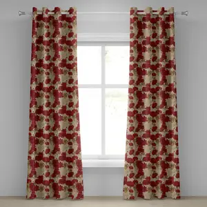 Винтажная штора на люверсах ABAKUHAUS, романтические красные розы с эскизами, вдохновленными классическим Днем святого Валентина, декоративные двухпанельные шторы, 280 см x 245 см, цвет песочно-коричневый, хаки-красный