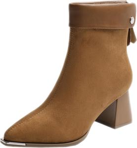 Женские ретро замшевые ботильоны на массивном каблуке с задней молнией, классический заостренный носок, модные ботинки с отворотом, удобные обувь для вечеринок, выпускного и верховой езды ADKGBE, Brown