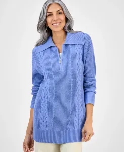 Женский свитер с четверть-молнией и косой вязкой Style & Co, синий