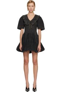 Мини-Платье из выстиранной ткани Ganni, черный