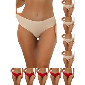 10 пар трусиков для женщин без подкладки, удобное белье без швов, эластичный пояс Inspire Chic, Beige Red