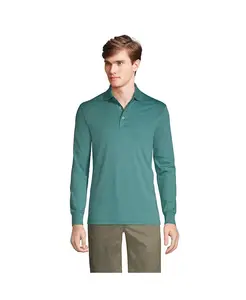 Мужская поло с длинным рукавом из хлопка Supima Lands' End, белый