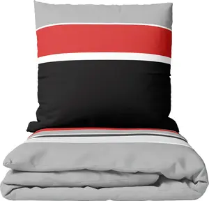 Комплект постельного белья из хлопка 155x200 см 80x80 см серо-красный в полоску на молнии 4 предмета leonado vicenti