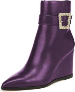 Женские стильные ботильоны YDN с ремешком и пряжкой, на танкетке, с высоким каблуком, заостренным носком и боковой молнией, для вечеринок и работы, размеры 4-16 US, Purple