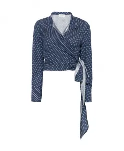 Темно-Синяя блузка с запахом Mazzarelli, синий