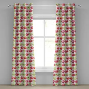 Штора ABAKUHAUS Яблоко с люверсами, акварельная камея макунов и рисунок Гренни Смит с рисунком сельскохозяйственного урожая, декоративные двухпанельные шторы, 280 см x 225 см, цвет: яблочно-зеленый и красный