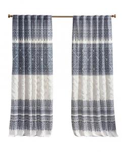 Штора Mila из хлопка с деталями из синели и подкладкой, 50 дюймов Ш x 84 дюйма Д INK+IVY, синий