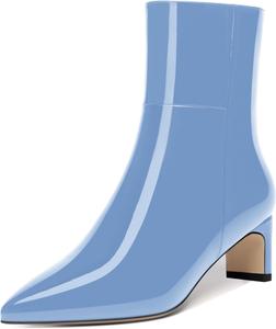 Женские ботильоны с острым носком на молнии, офисно-повседневные, лаковые, с массивным низким каблуком, высотой голенища до щиколотки, 2 дюйма DEMOSHINE, Light Blue
