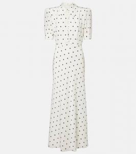 Платье миди из шёлка в горошек Alessandra Rich, White-Navy Blue