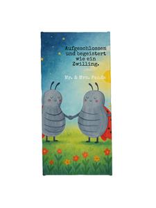 Mr. & Mrs. Panda Полотенце с изображением знака зодиака Близнецы и надписью, белое