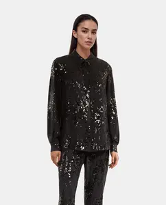 Женская рубашка с длинными рукавами, расшитая пайетками The Kooples, черный