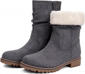 Женские сапоги VJH Comfort средней высоты, с запрокинутым голенищем, ковбойского/боевого стиля, с низким каблуком, утепленные мехом, зимние с молнией VJH confort, Grey