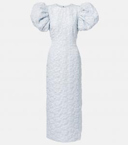 Платье миди из жаккарда с рукавами-буфами Rotate, Illusion Blue
