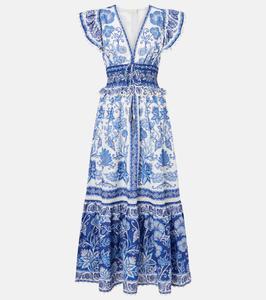 Многослойное хлопковое платье макси с цветочным принтом Farm Rio, Shell Garden Off-White