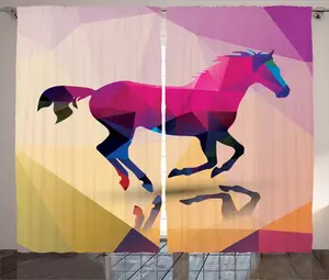 Штора ABAKUHAUS в стиле Абстрактный деревенский, геометрический рисунок лошади, присборенная штора для спальни с петлями и крючками, 280 x 245 см, кремово-фиолетово-розовый Abakuhaus