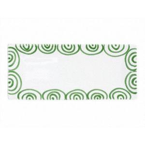 Тарелка прямоугольная с зелёным пламенем 36х15х2,8 см Gmundner Keramik, белый/зеленый