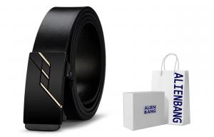 Кожаный ремень мужской ALIEN BANG с пряжкой черное золото