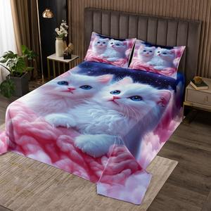 Erosebridal Комплект постельного белья с милым принтом котят в розовом цвете с блестками 3D, White Pink