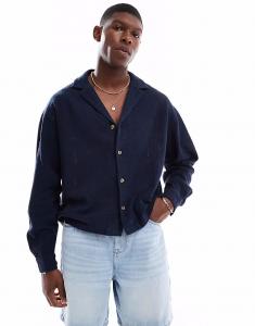 Рубашка свободного кроя темно-синего цвета с текстурой Asos Design